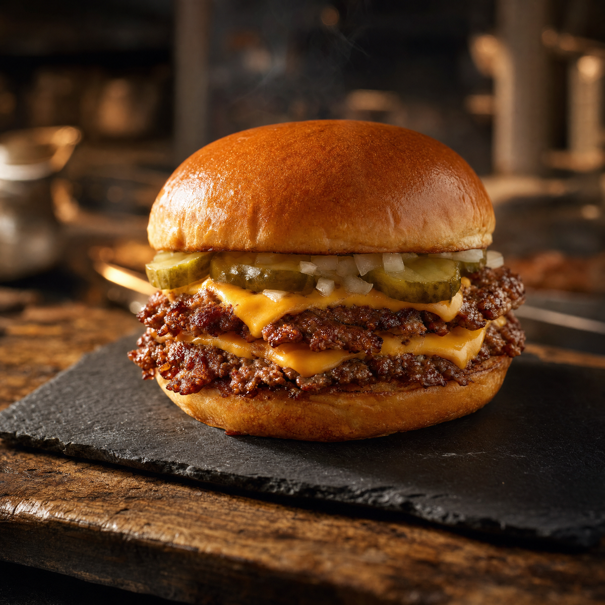 Hamburguesa de Vacuno Smash 105U x 113g — servido en plato [lafoy-ambientada]