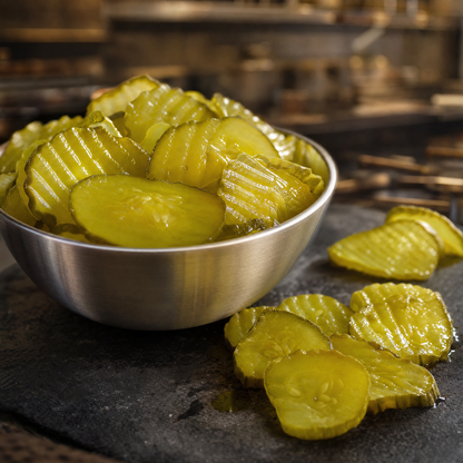Pepinillo Dill En Rodajas (Caja 4 Bidones x3.78L) — servido en plato [lafoy-ambientada]
